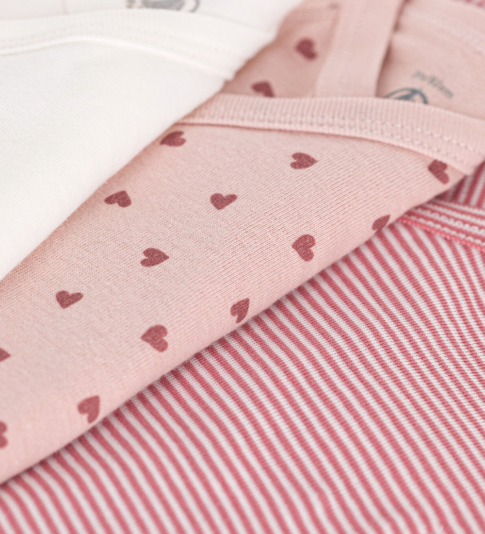 Petit Bateau Slå om Body l/æ - 3-pak - Rosa/Rød/Hvid