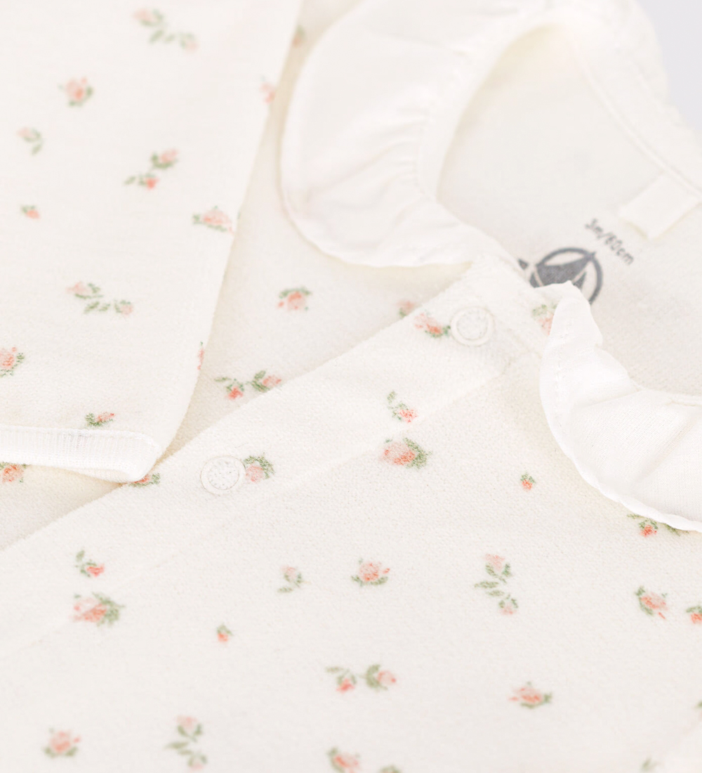 Petit Bateau natdragt - Velour - Hvid/Rosa
