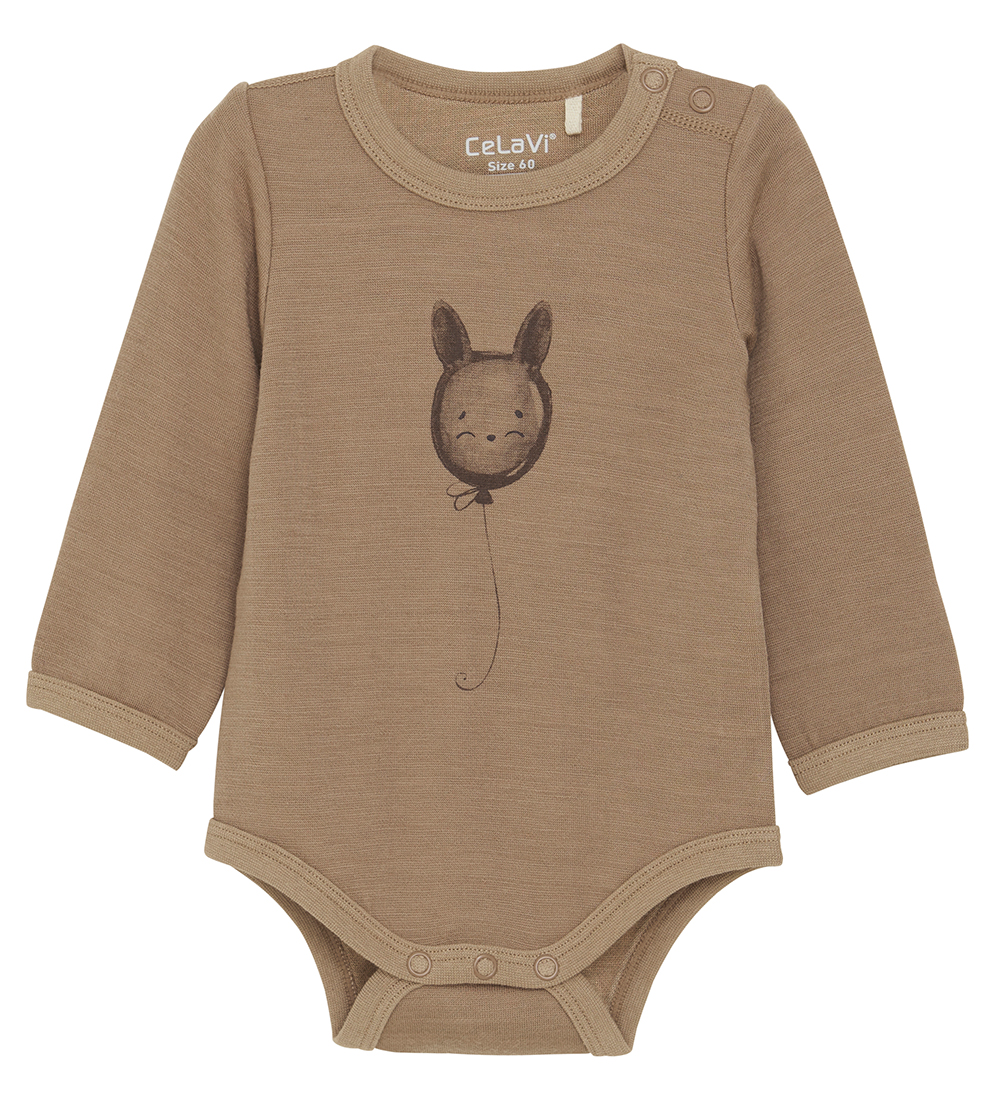 CeLaVi Body l/æ - Uld/Viskose - Woodsmoke m. Ballon