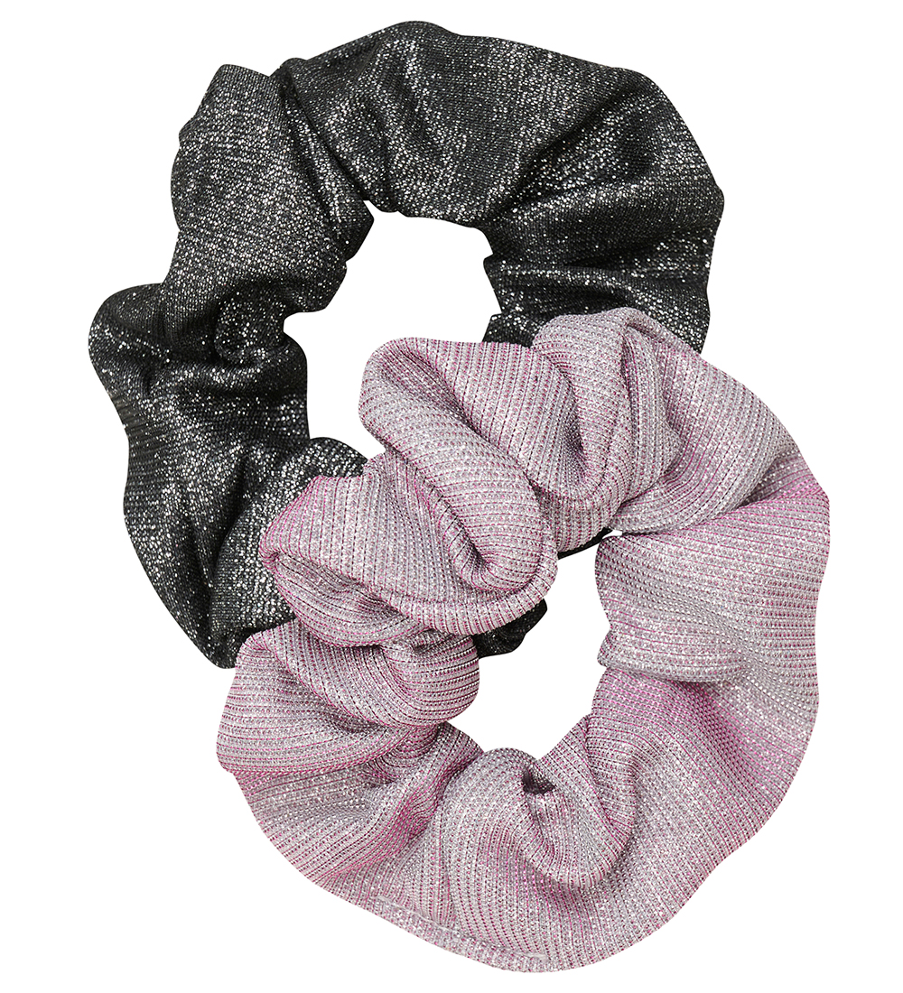 Creamie Hårelastikker - Scrunchies - 2-Pak - Sort/Lilla m. Glimm