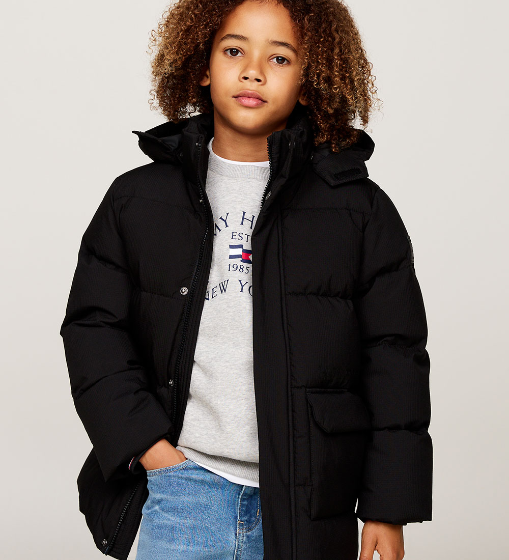 Tommy Hilfiger Dynejakke - Monotype Ribstop - Sort