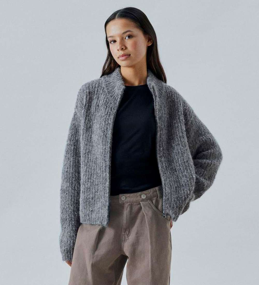 LMTD Cardigan - Strik - NlfNulo - Polyester/Uld - Dark Grey Mela