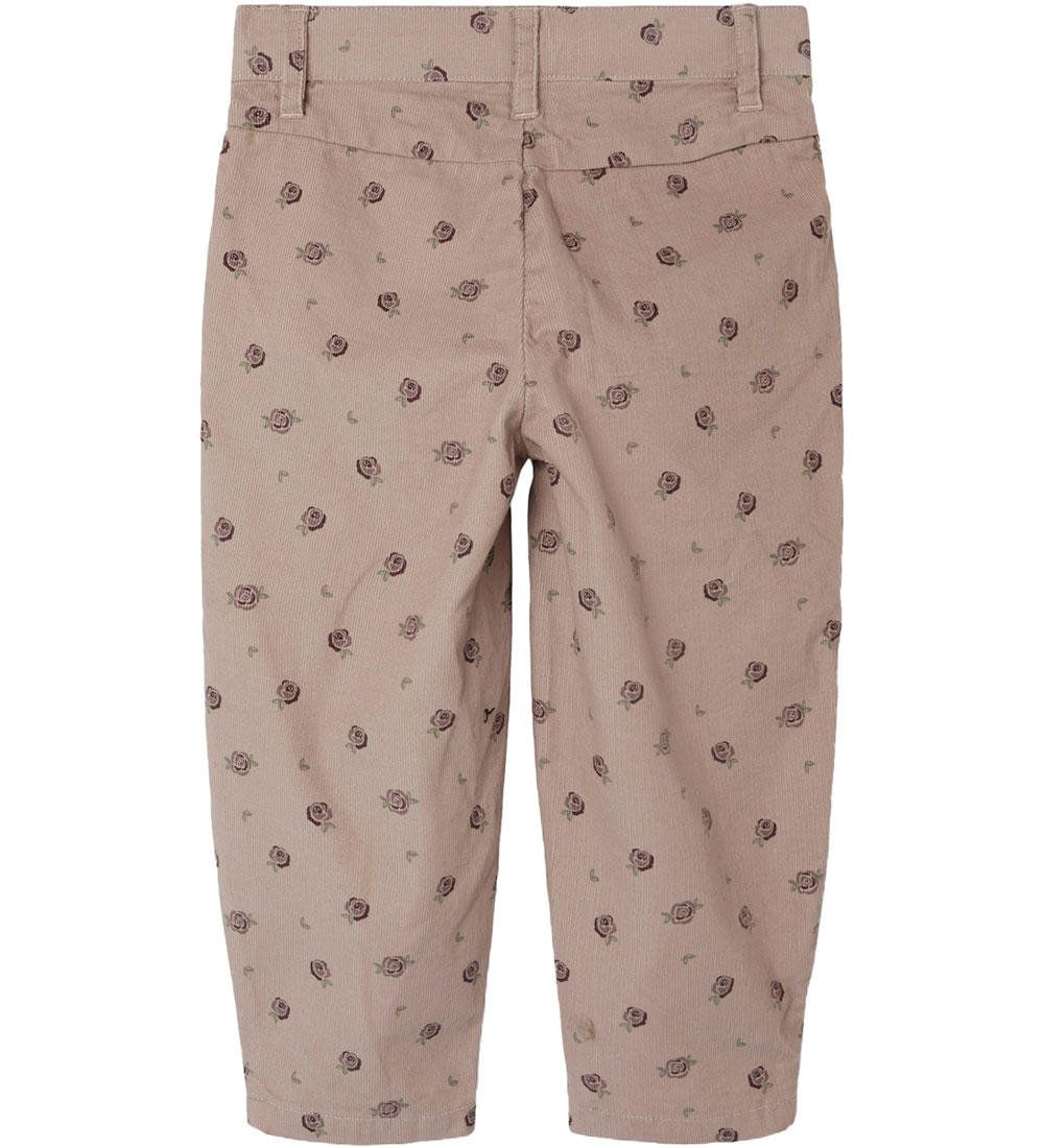 Lil' Atelier Fløjlsbukser - NmfBella - Gray Morn/Floral