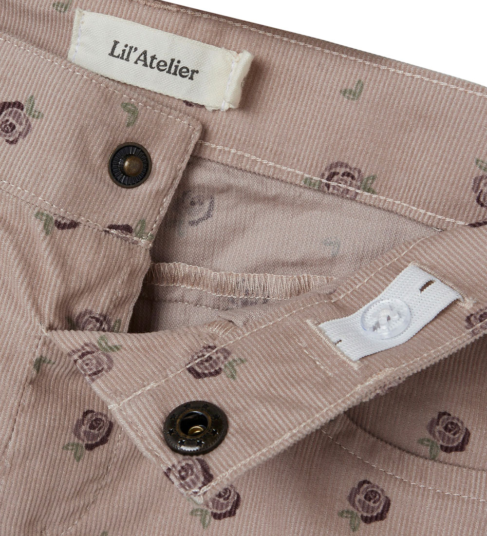 Lil' Atelier Fløjlsbukser - NmfBella - Gray Morn/Floral
