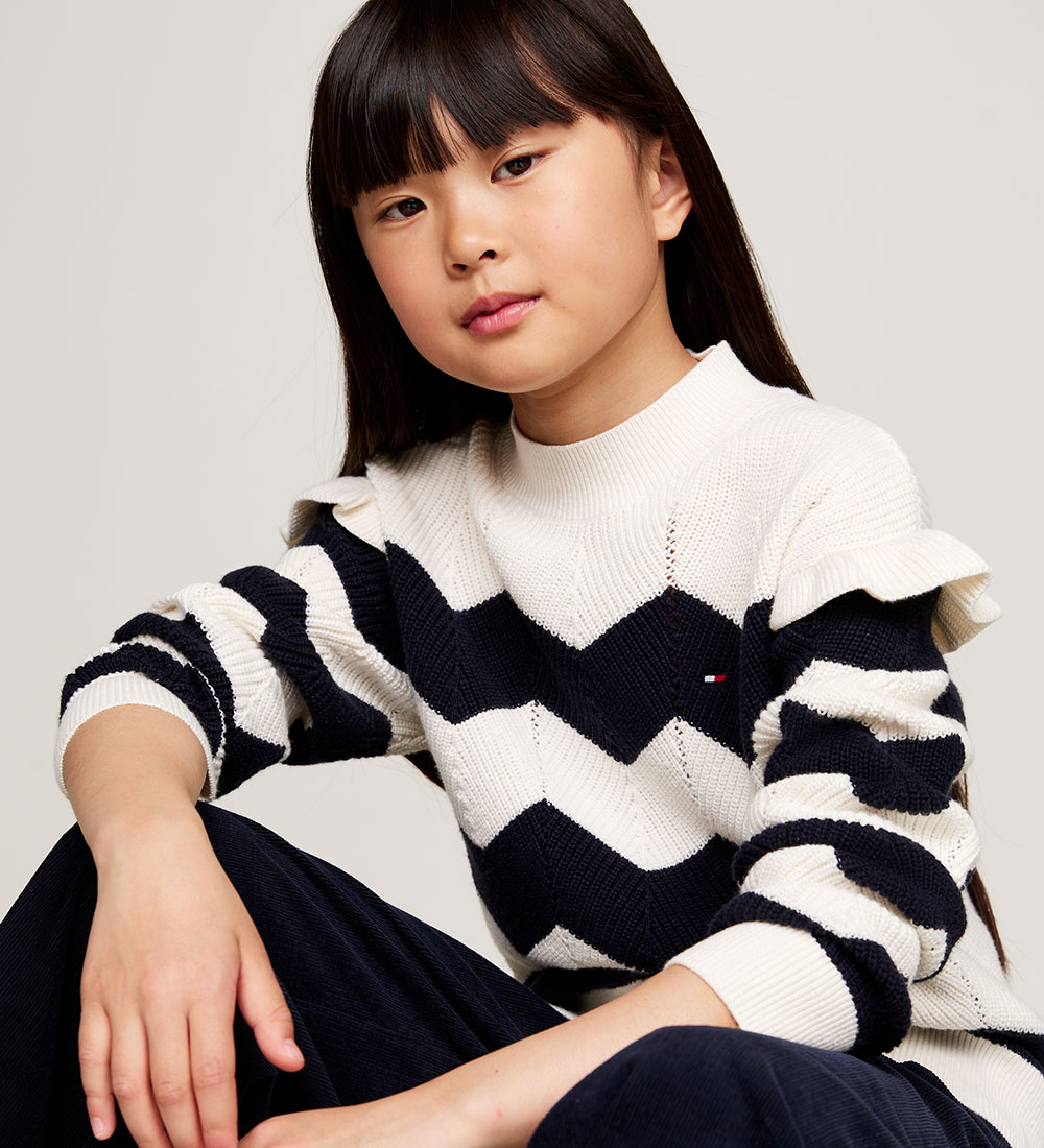 Tommy Hilfiger Bluse - Strik - Wavy Stripe - Ivory Petal Stripe