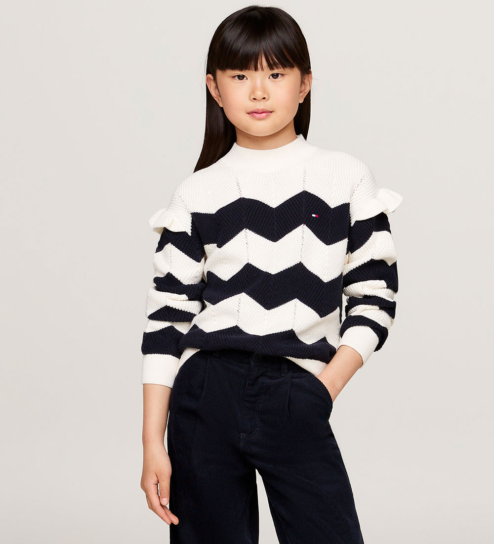 Tommy Hilfiger Bluse - Strik - Wavy Stripe - Ivory Petal Stripe