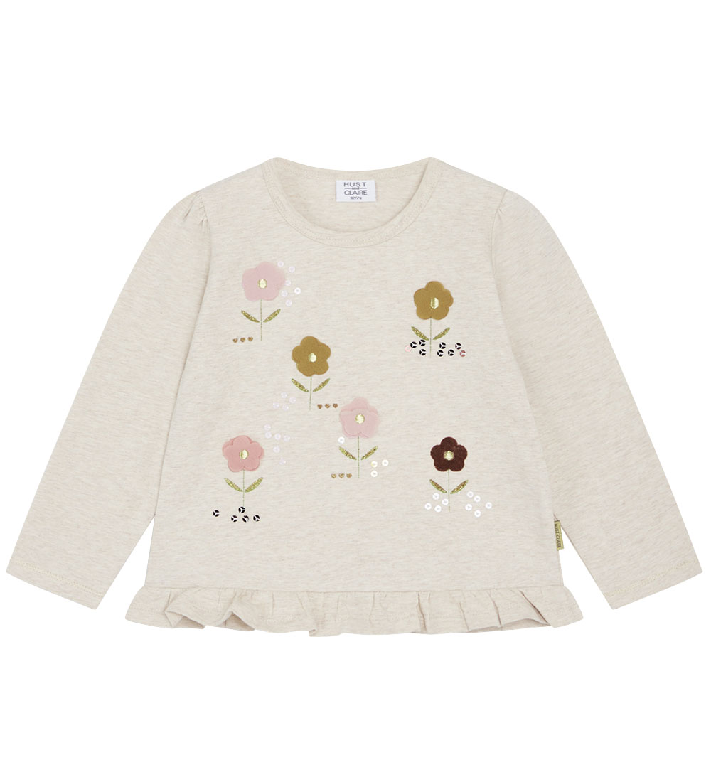 Hust and Claire Bluse - Ajna - Wheat Melange m. Blomster
