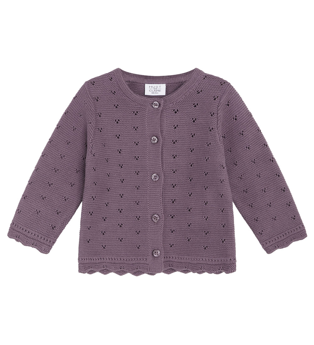 Hust and Claire Cardigan - Strik - Caren - Dark Plum m. Hulmønst