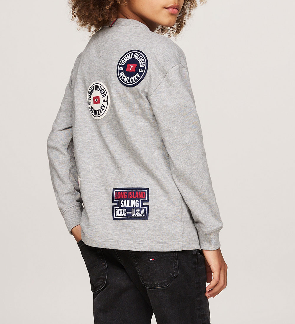 Tommy Hilfiger Bluse - Flags Patches - Light Grey Heather