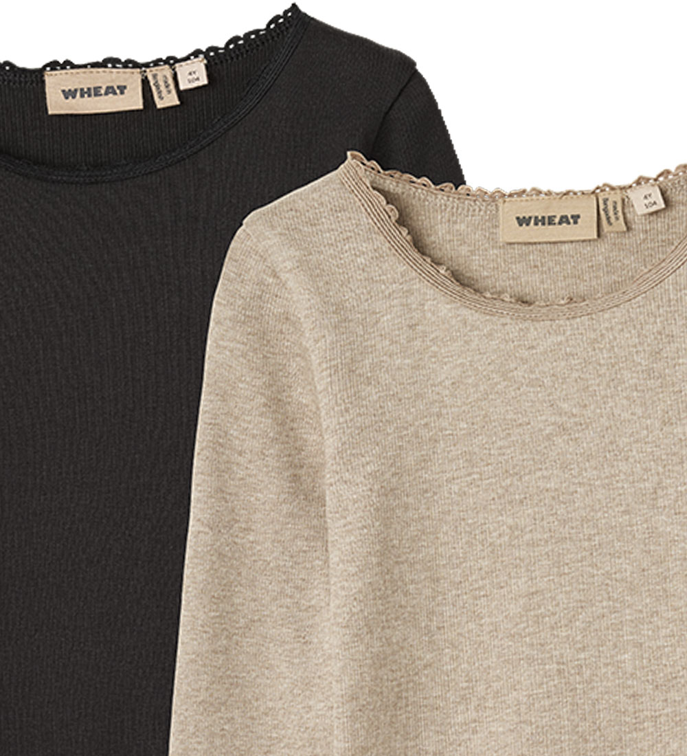 Wheat Bluse - 2-pak - Rib - Reese - Gravel Melange/Black