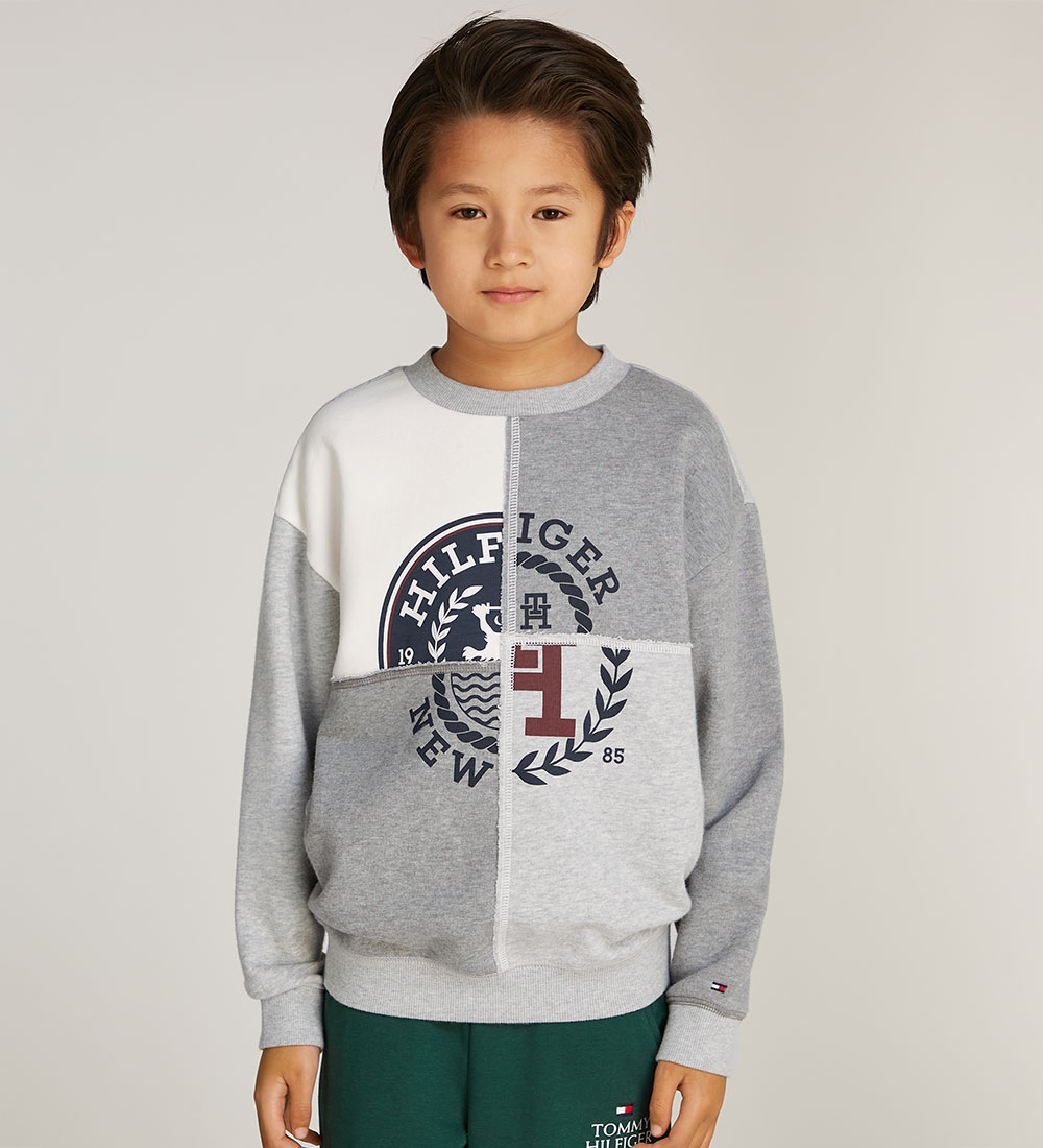 Tommy Hilfiger Sweatshirt - Spliced Printed - Grey Heather Mix