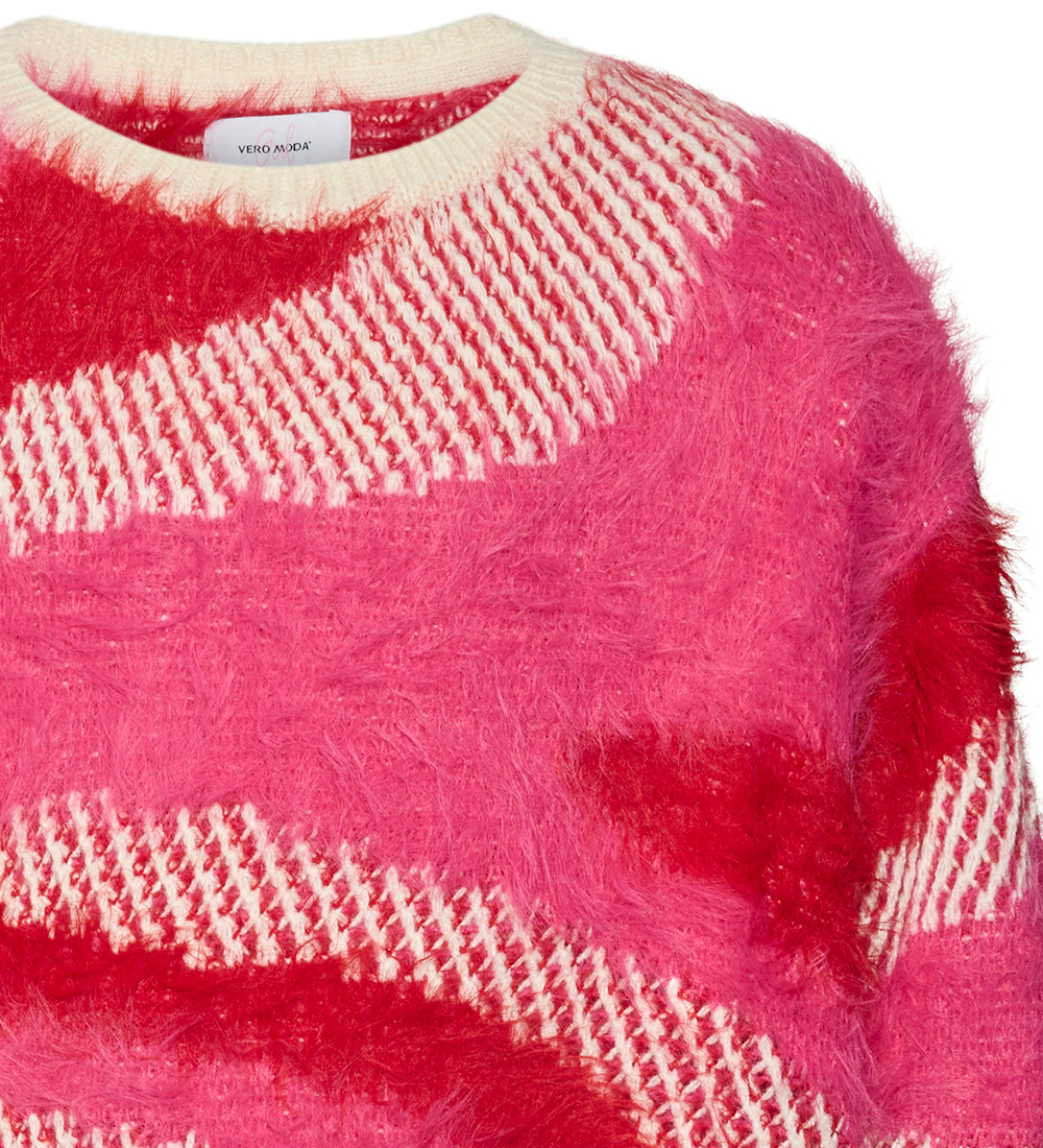 Vero Moda Girl Bluse - Strik - VmcAllie - Birch/Salsa/Magenta