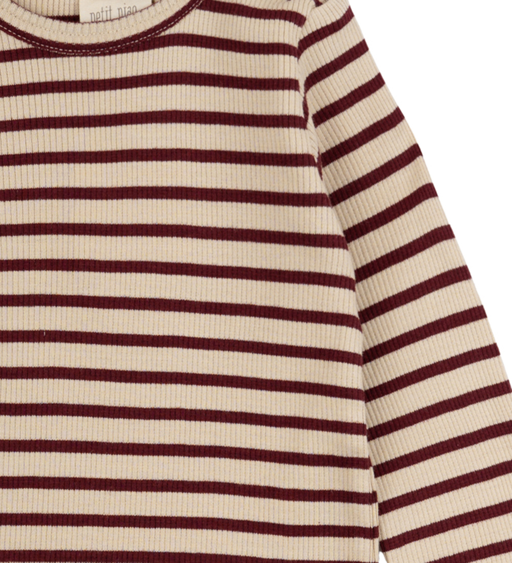 Petit Piao Bluse - Rib - Modal - Dark Cherry/Dark Off White