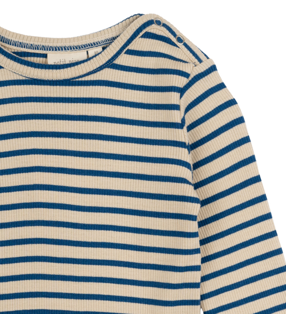 Petit Piao Bluse - Rib - Modal - Deep Cobalt/Dark Off White