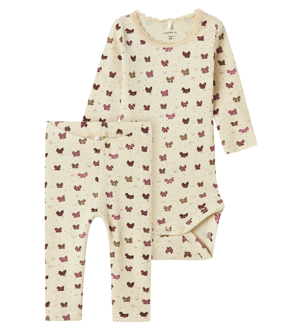 Name It Sæt - Body l/æ/Leggings - Rib - NbfRibow - Summer Sand m