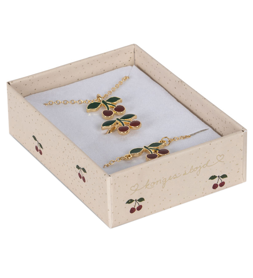 Konges Sløjd Smykkesæt - Armbånd/Halskæde/Ring - Gold/Cherry
