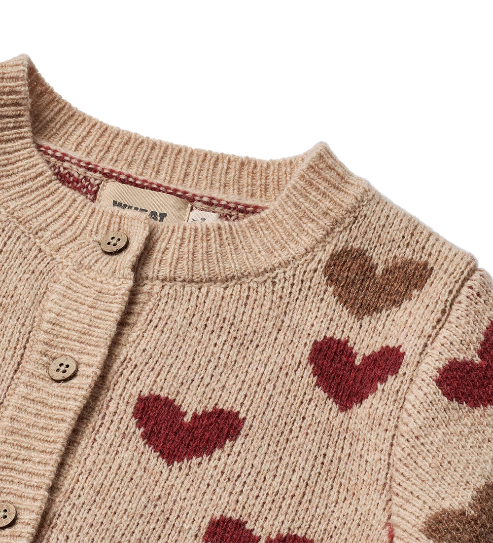 Wheat Cardigan - Strik - Jacquard - Off White m. Hjerter