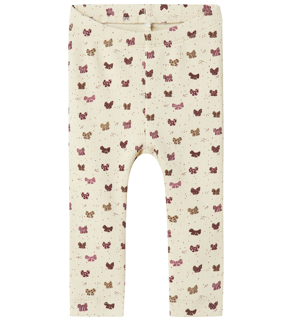 Name It Leggings - Rib - NbfRibow - Summer Sand m. Sløjfer