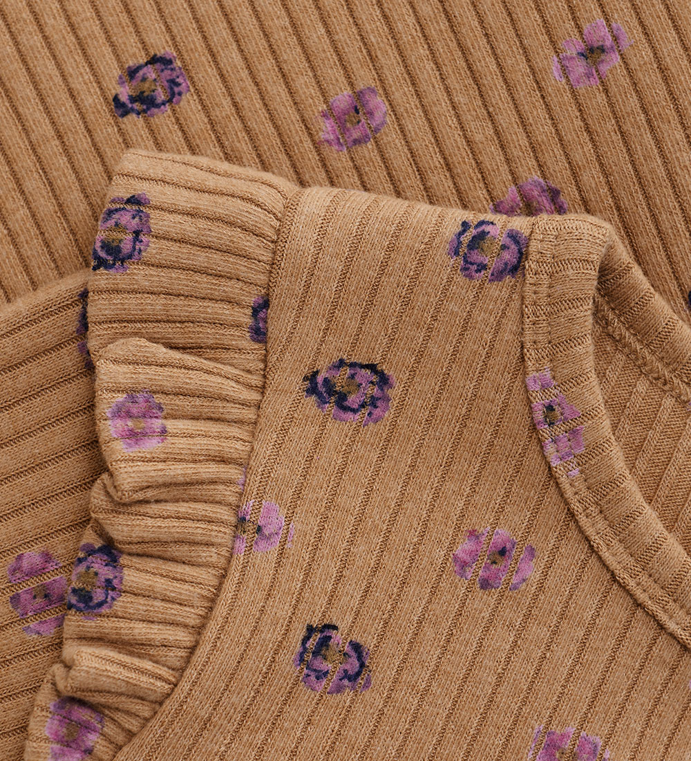 Minymo Bluse - Rib - Tannin m. Blomster