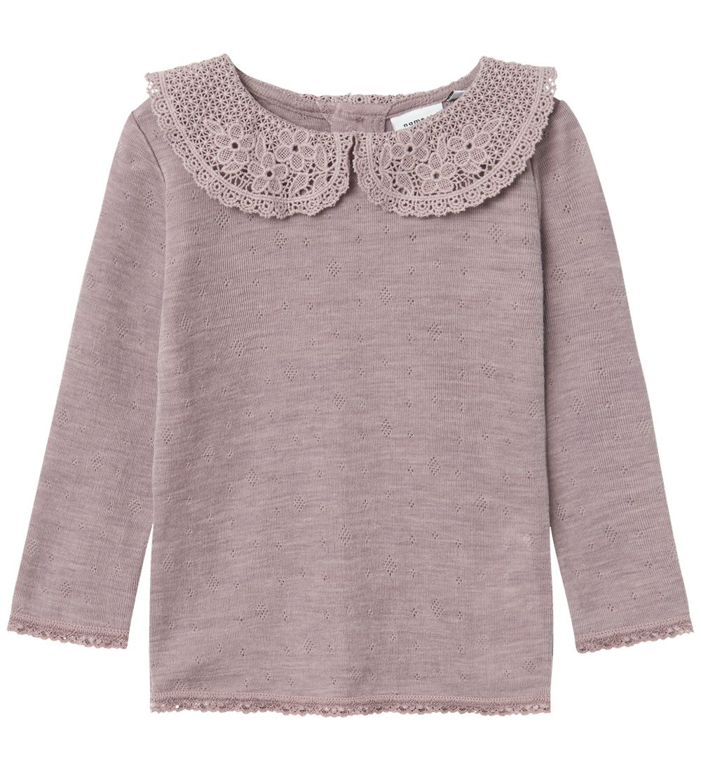 Name It Bluse - Uld - NmfWang - Purple Dove m. Flæse/Hulmønster