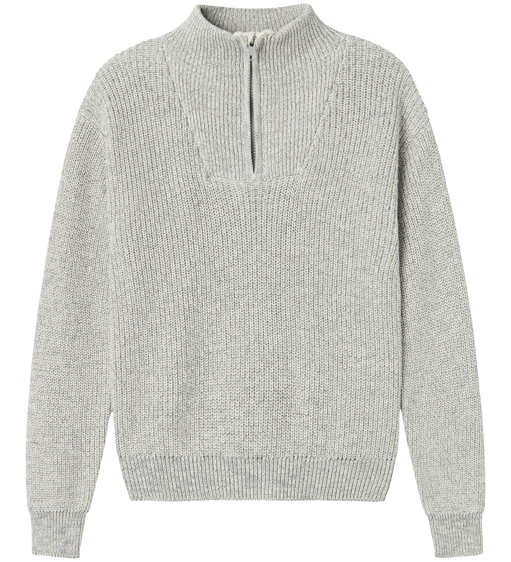 Name It Bluse - Strik - NkmSafalle Half Zip - Grey Melange