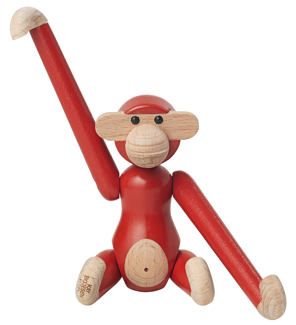 Kay Bojesen Træfigur - Abe - 9,5 cm - Vintage - Mini - Rød