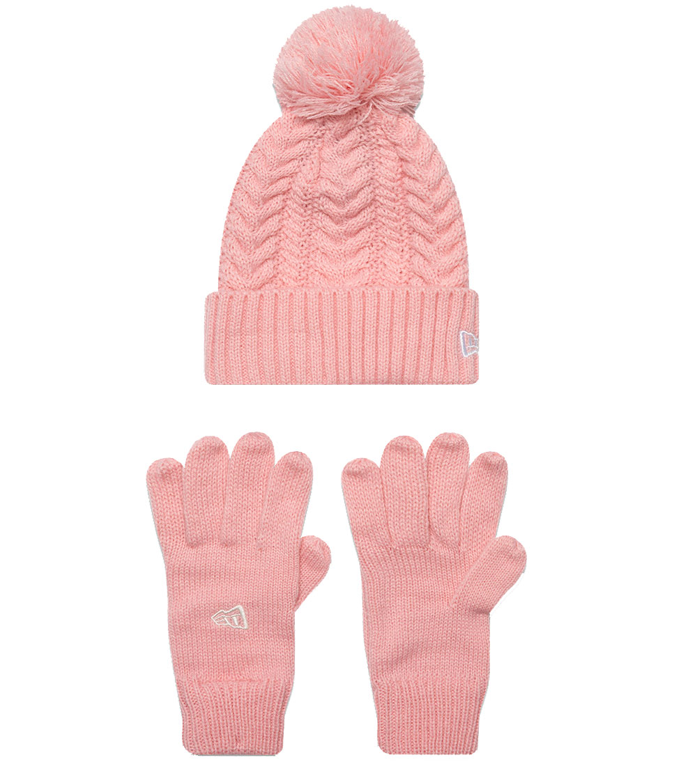 New Era Hue/Handsker sæt - Strik - Cable -  Pastel Pink