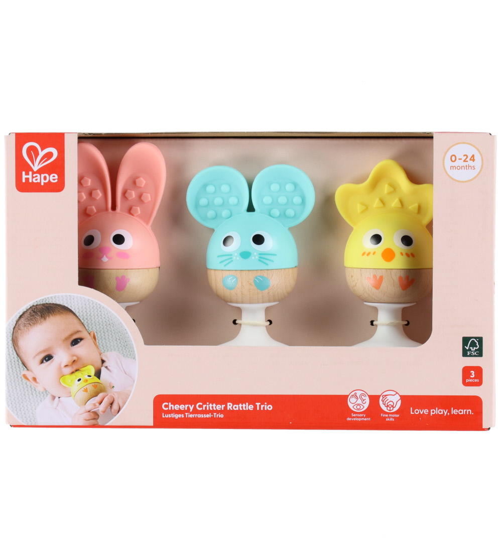 Hape Rangler - 3 stk. - Cheery Critter Rattle Trio