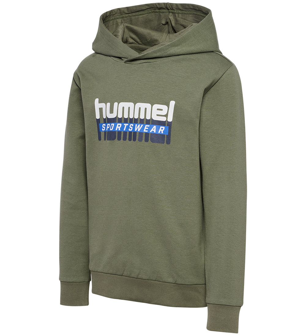 Hummel Hættetrøje - hmlTukas - Dusty Olive m. Print