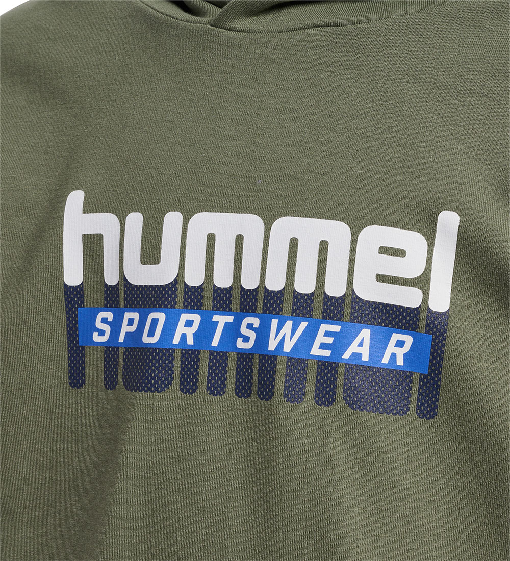 Hummel Hættetrøje - hmlTukas - Dusty Olive m. Print