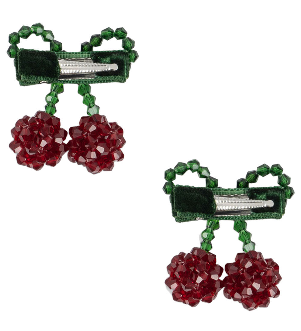 Konges Sløjd Hårclips - 2-pak - Cherry - 4x4,5 cm - Red/Glitter