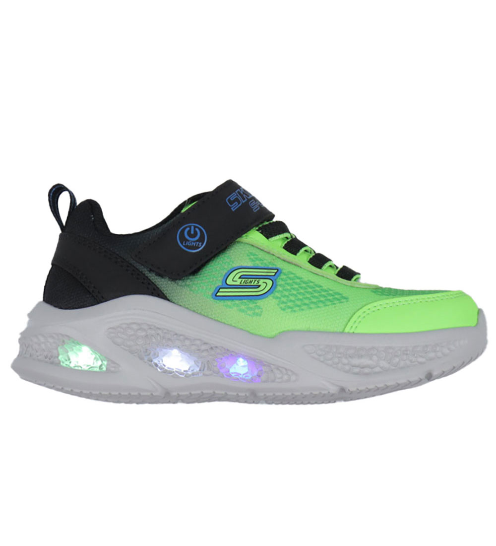 Skechers Sko m. Lys - Meteor Light - Krendox - Sort/Blå/Lime