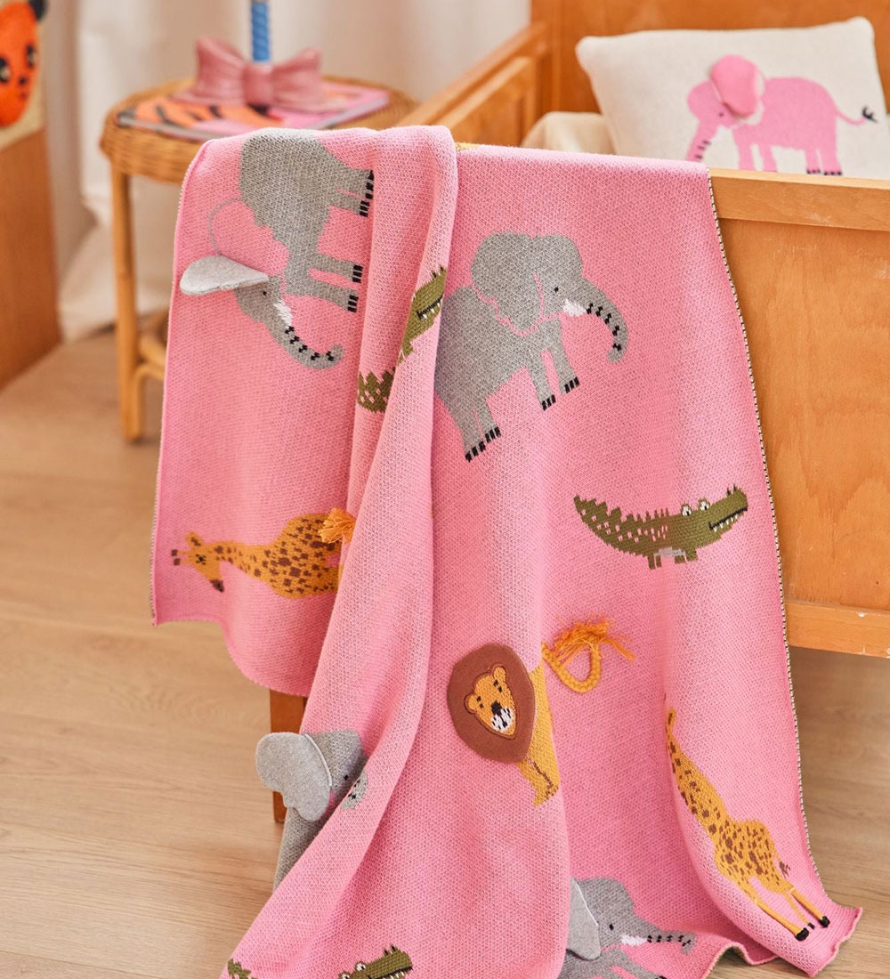 Rice Tæppe - Animals - Pink