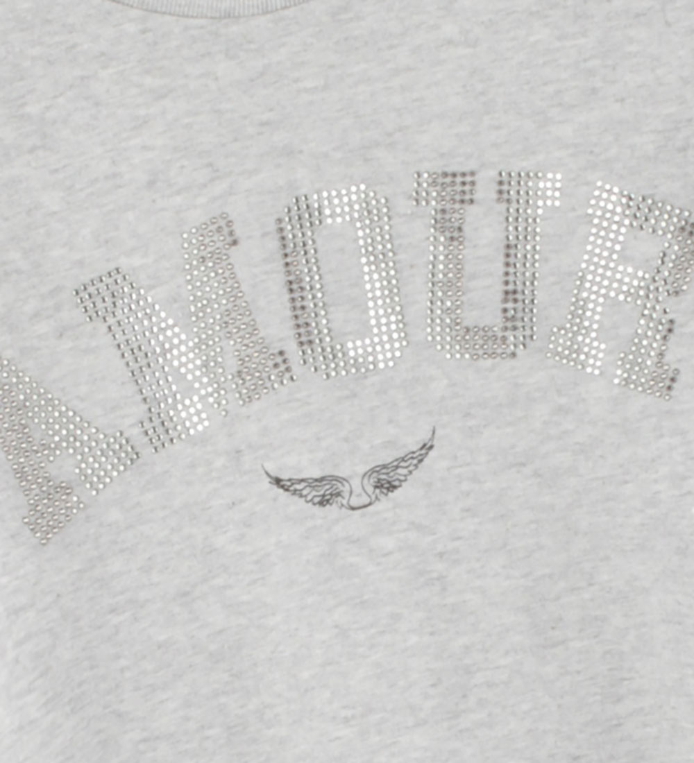 Zadig & Voltaire T-shirt - Lysegråmeleret m. Pailletter