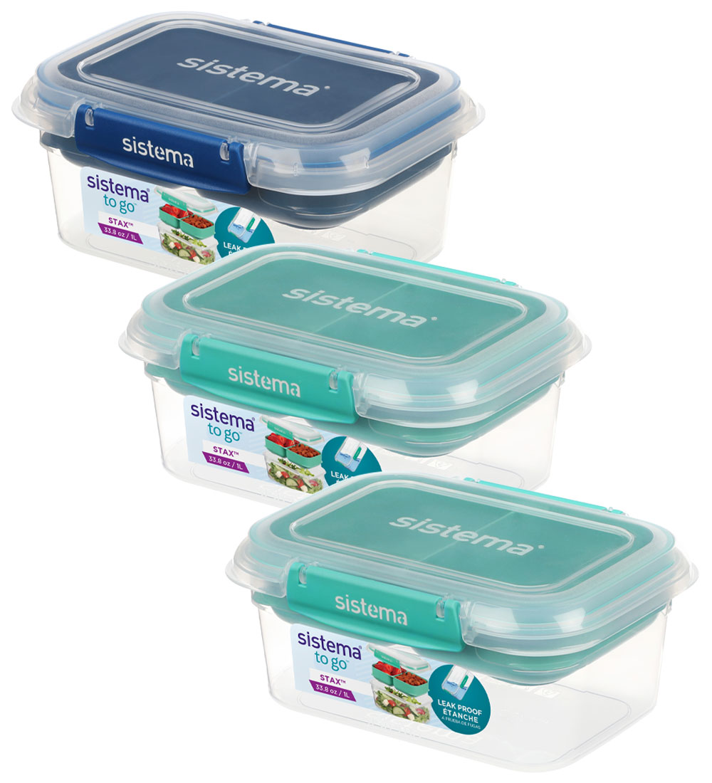 Sistema Madkasser - 3-pak - 1L Rectangle Stax - Blå/Turkis