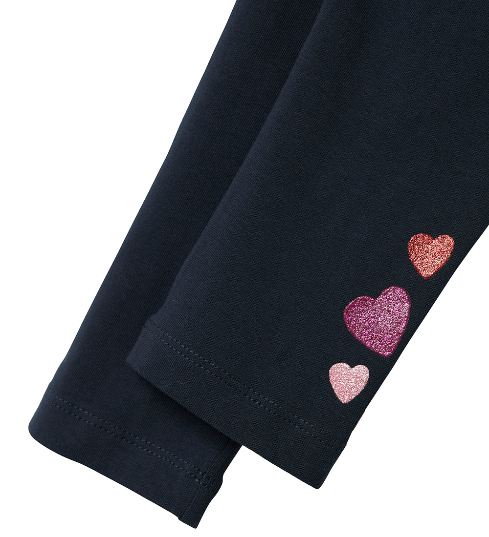 Name It Leggings - NmfBiline - Dark Sapphire m. Glimmerhjerter