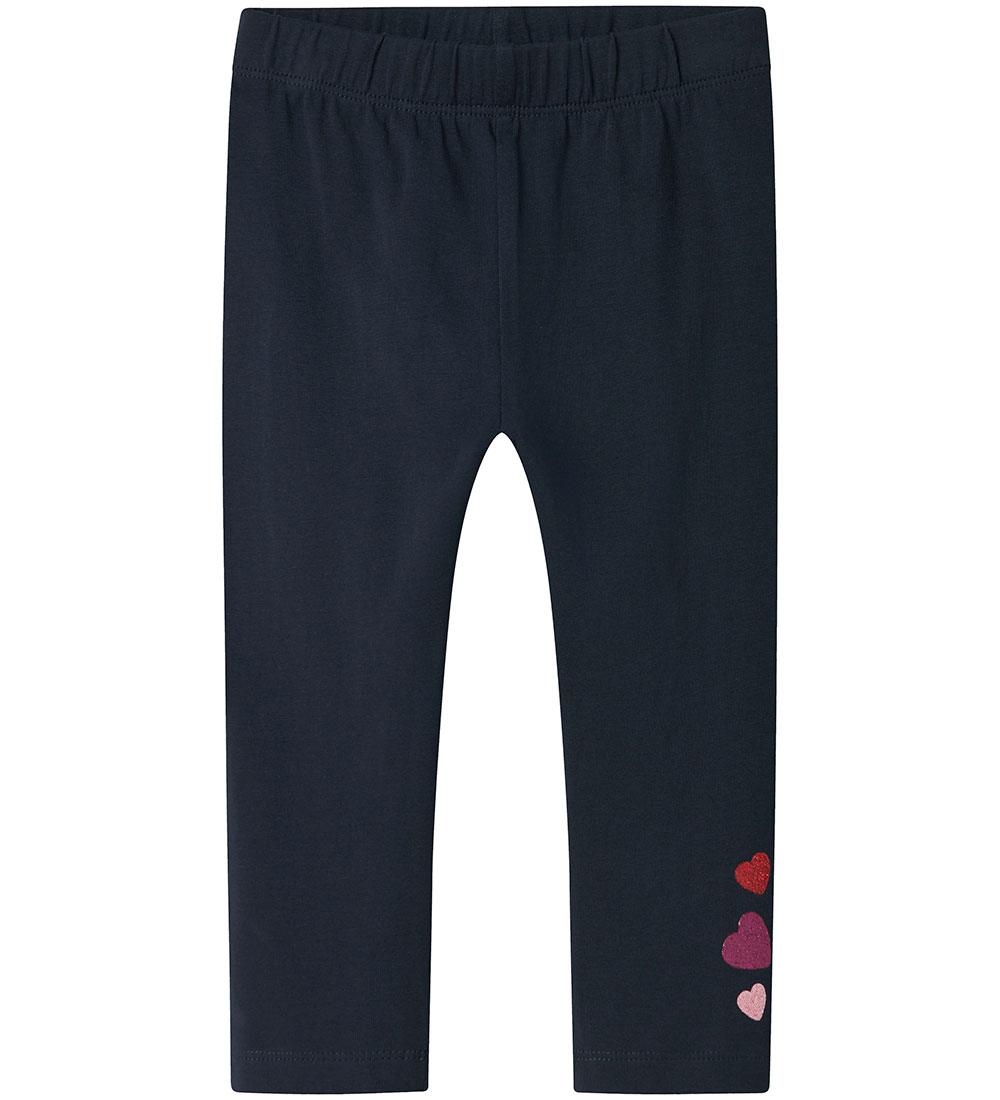 Name It Leggings - NmfBiline - Dark Sapphire m. Glimmerhjerter
