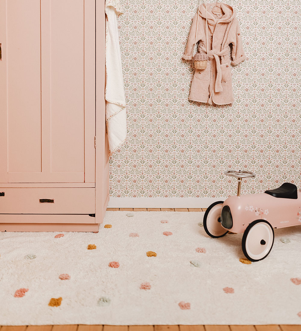 Little Dutch Gulvtæppe - 120x170 cm - Beige m. Pink Prikker