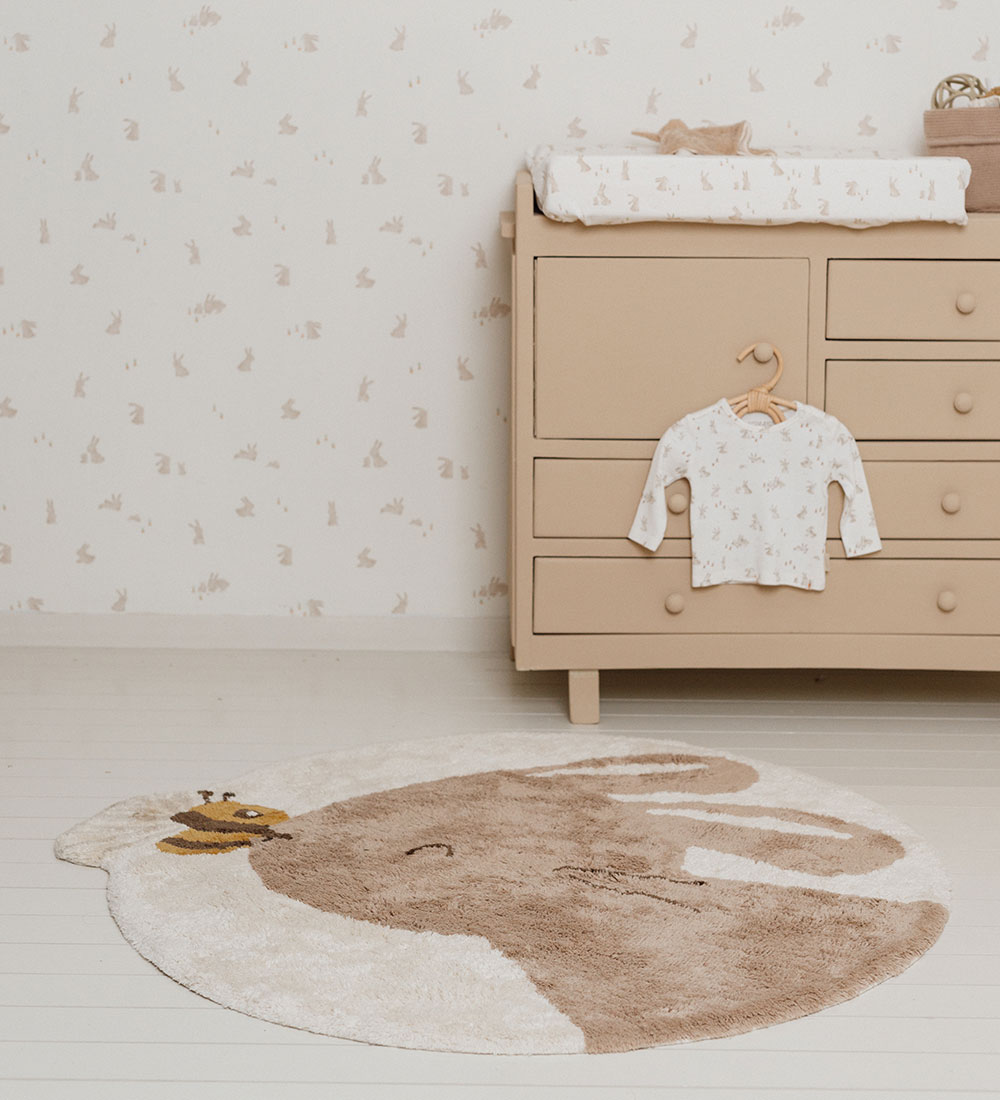 Little Dutch Gulvtæppe - 110x110 cm - Beige m. Kanin/Bi