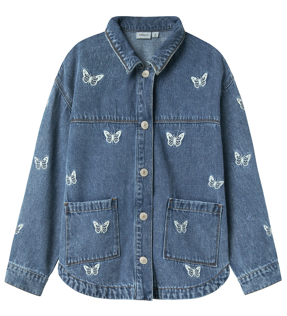 Name It Denimjakke - NkfMandy - Medium Blue Denim/Embroidery But