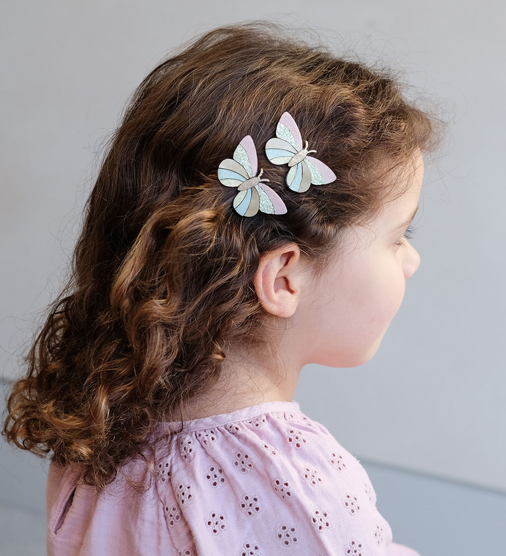 Mimi & Lula Hårspænder - 2-pak - 3 cm - Stripe Butterfly Spring