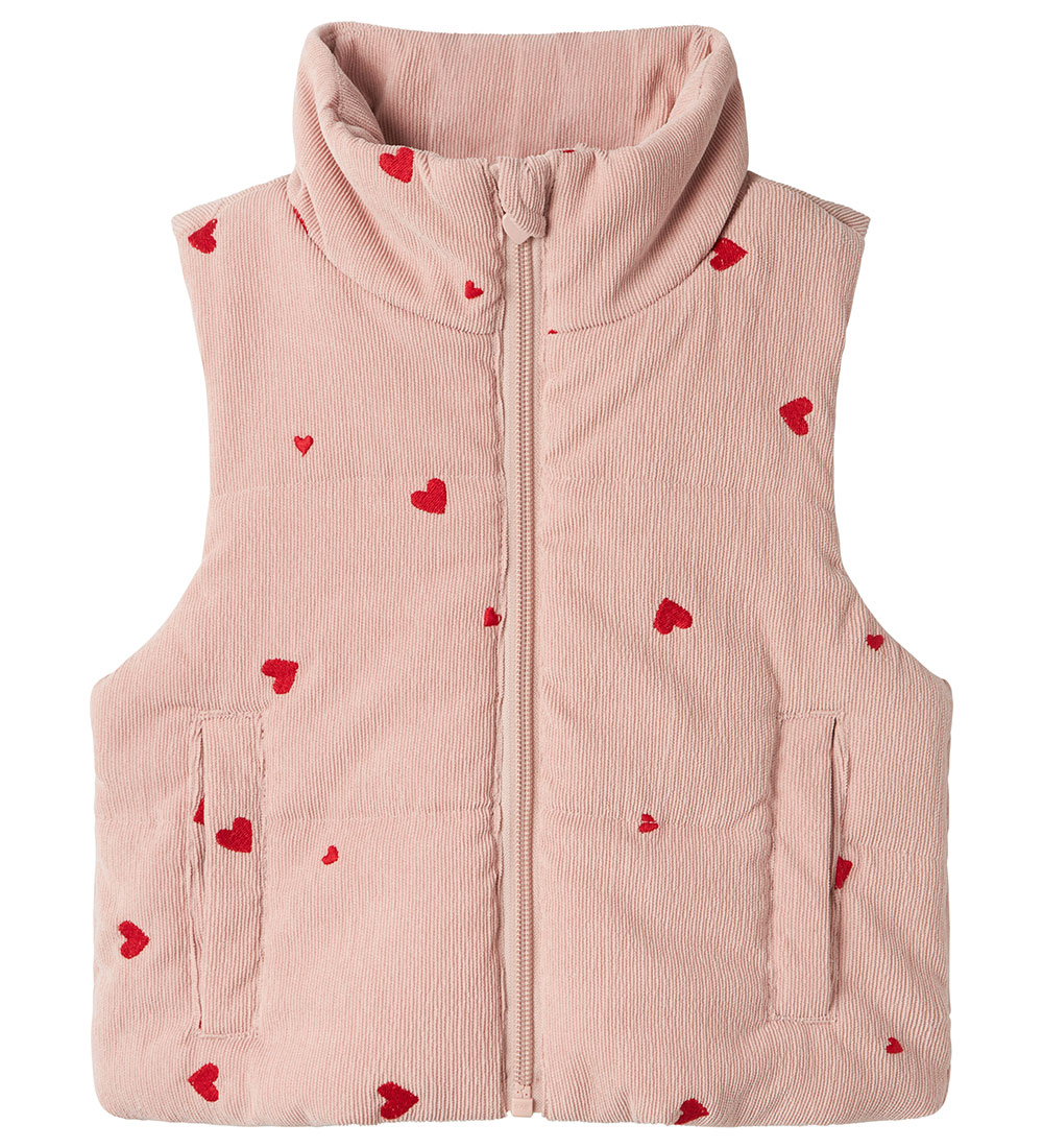 Name It Dynevest - Fløjl - NmfMimosa - Pale Mauve m. Hjerter