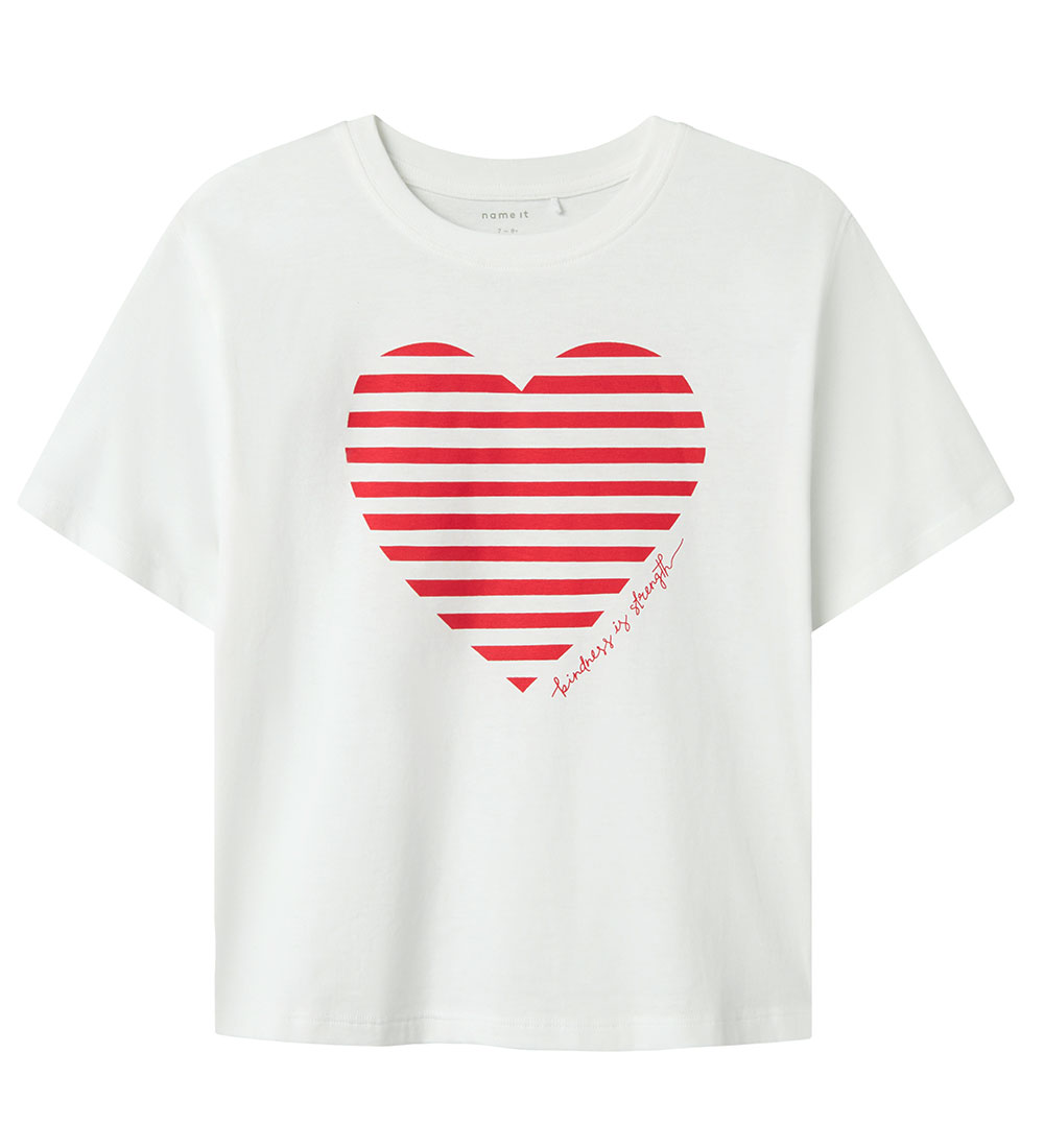 Name it T-shirt - NkfFesko - Bright White m. Hjerte