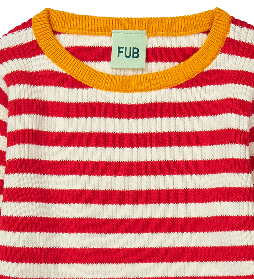 FUB Bluse - Rib - Ecru/Ruby Red