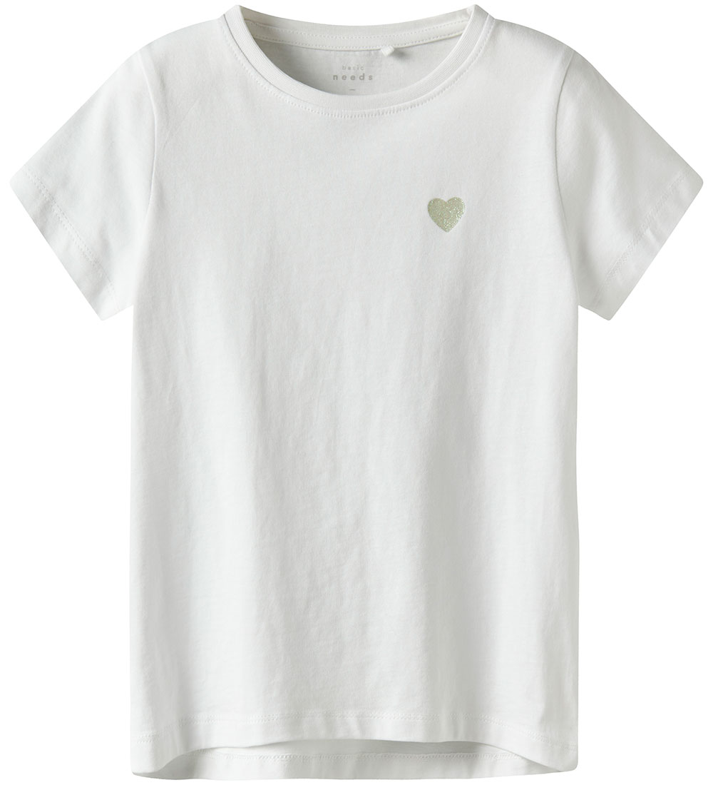 Name It T-shirt - Noos - NkfVioline - Bright White/Green Heart