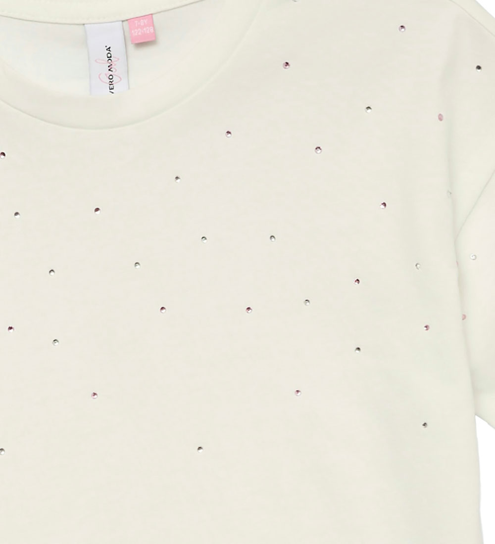 Vero Moda Girl T-shirt - VmSparkly - Snow White/Rhinestones