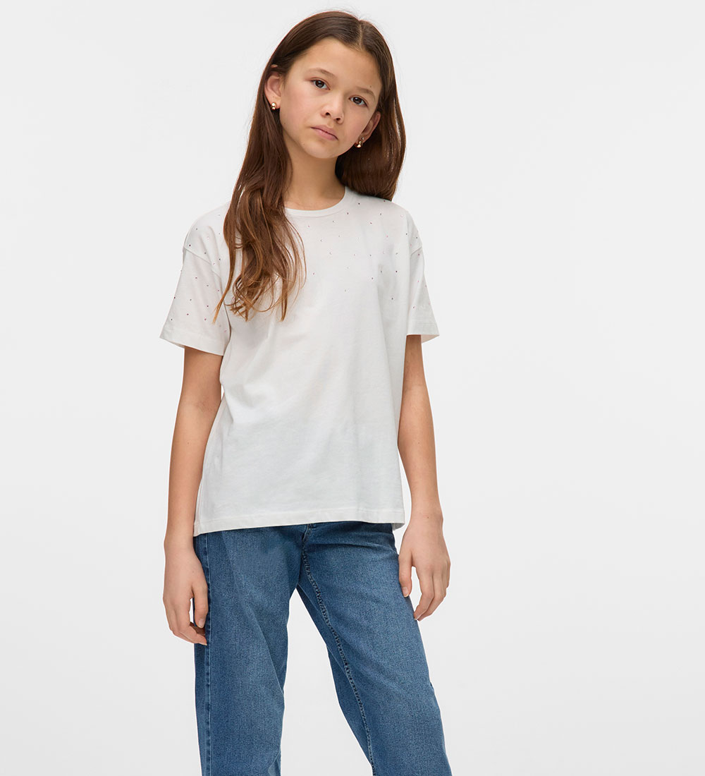Vero Moda Girl T-shirt - VmSparkly - Snow White/Rhinestones