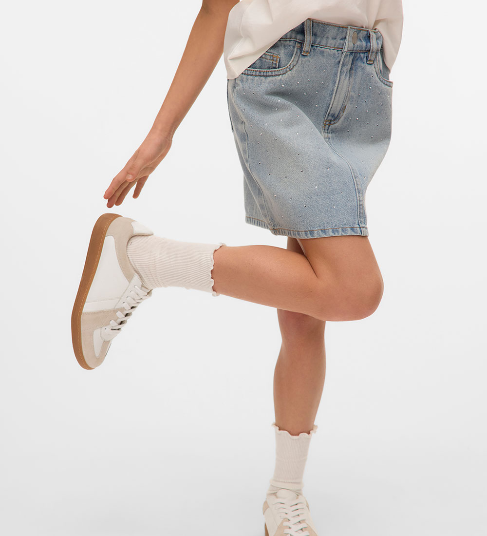 Vero Moda Girl Nederdel - VmBling - Light Blue Denim/Rhinestones