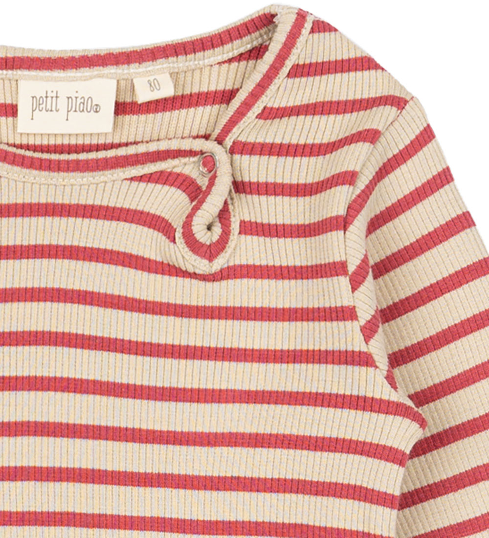 Petit Piao Body l/æ - Rib - Modal - Light Berry/Dark Off White