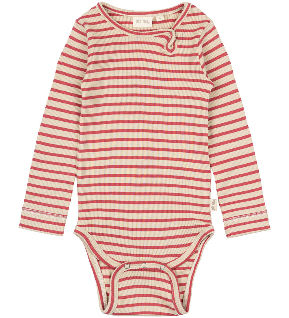 Petit Piao Body l/æ - Rib - Modal - Light Berry/Dark Off White